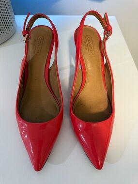 Coach Patent Leather Slingback Pointed-Toe Mules